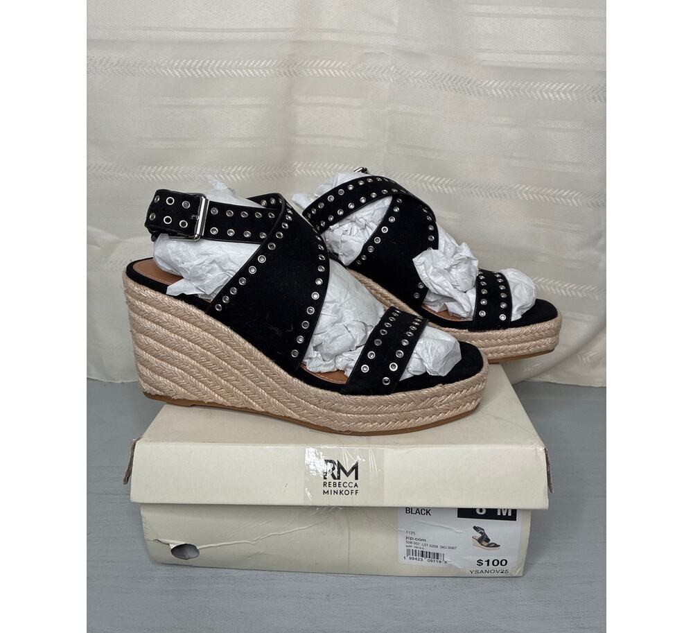 RM Rebecca Minkoff Gemma Wedge Espadrille Sandals Black Size 8M